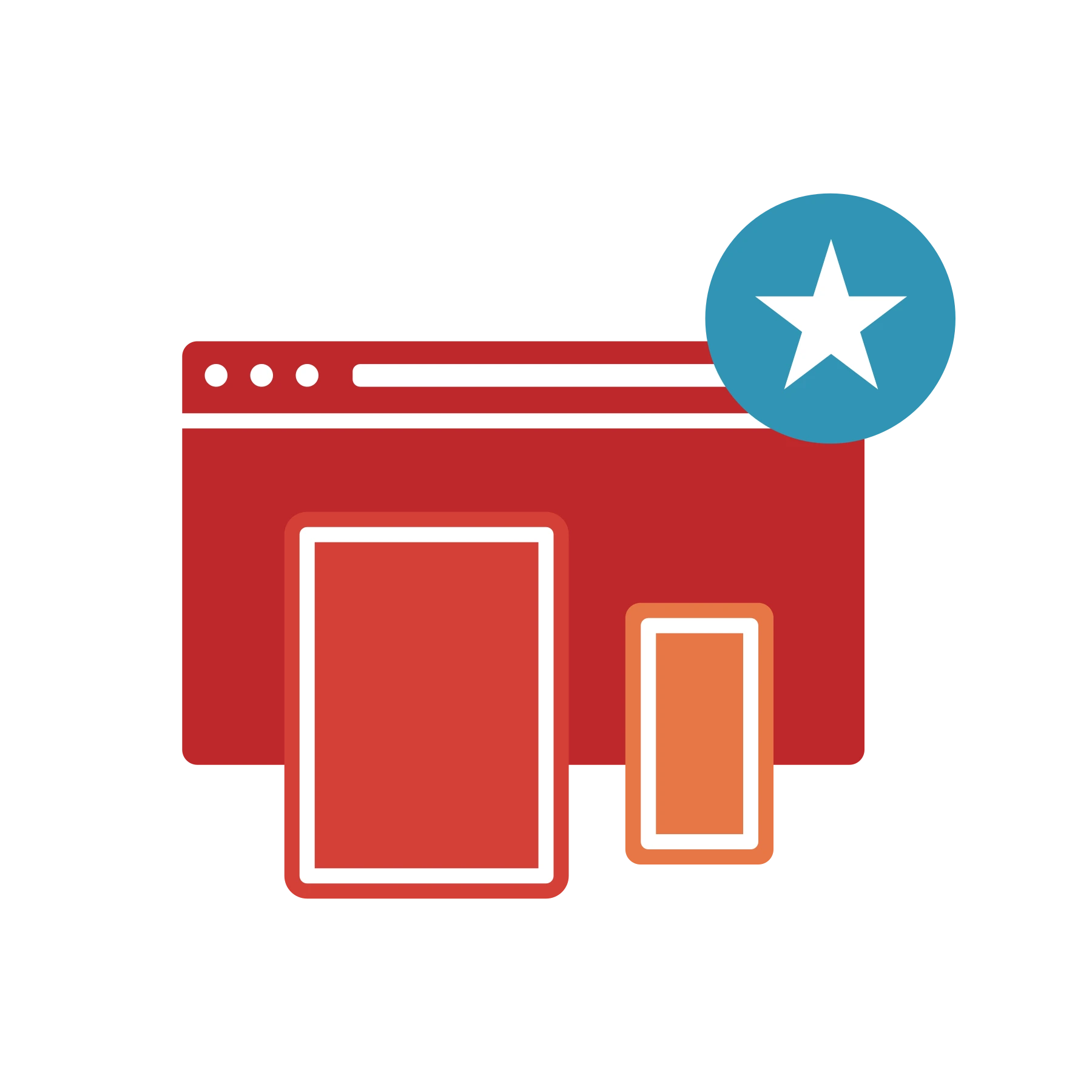 A webpage, tablet, and mobile phone graphic with a star icon.