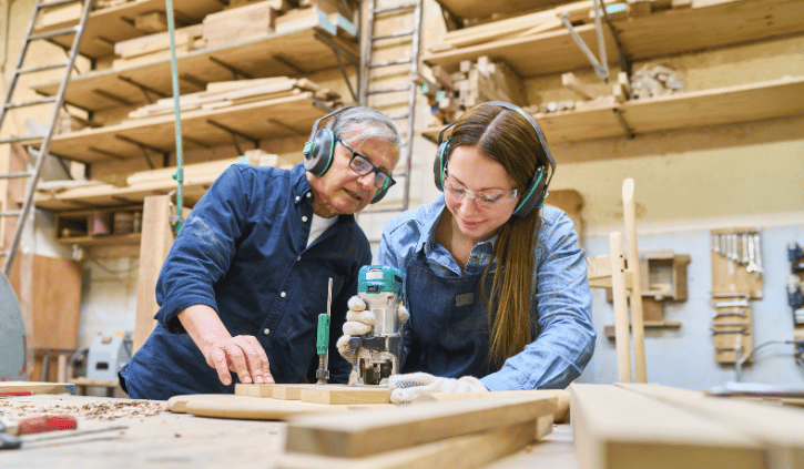 student learning woodworking